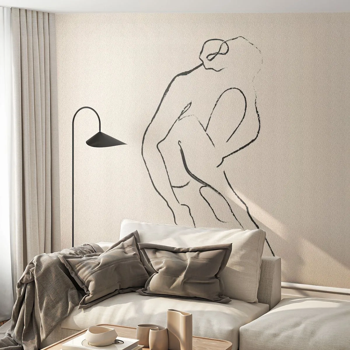 Papel de Parede Standard Eco - Um esboço minimalista de uma figura em um gesto íntimo - 100x70cm - Esboço íntimo - Decoração de parede moderna para a sala de estar e quarto ARTTOR