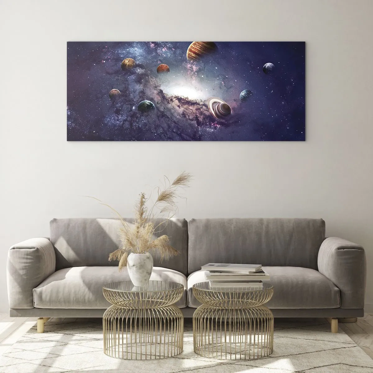 Quadro em vidro - Sistema da dança solar - 100x40 cm