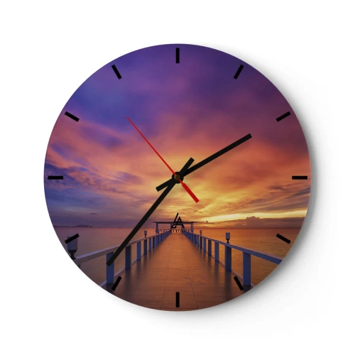 Relógio de parede - Relógio em vidro - Um cais à beira-mar ao pôr do sol em cores quentes - 30x30cm - Sem fim - Decoração de parede moderna para a sala de estar, cozinha e quarto ARTTOR