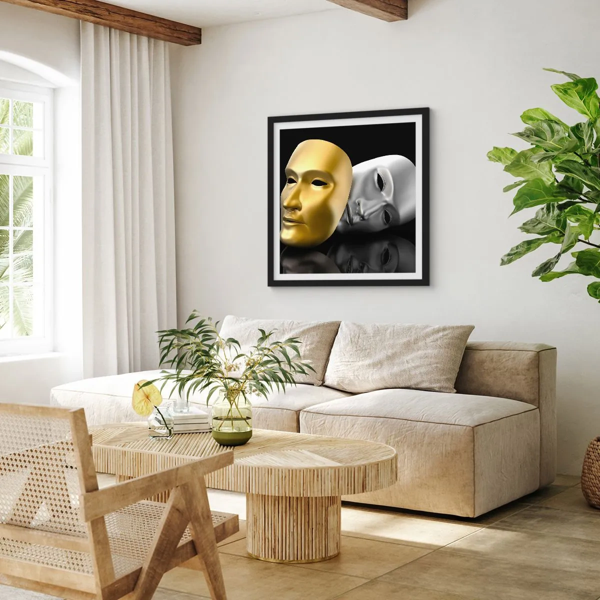 Pôster com moldura preta - A vida é um teatro - 60x60 cm