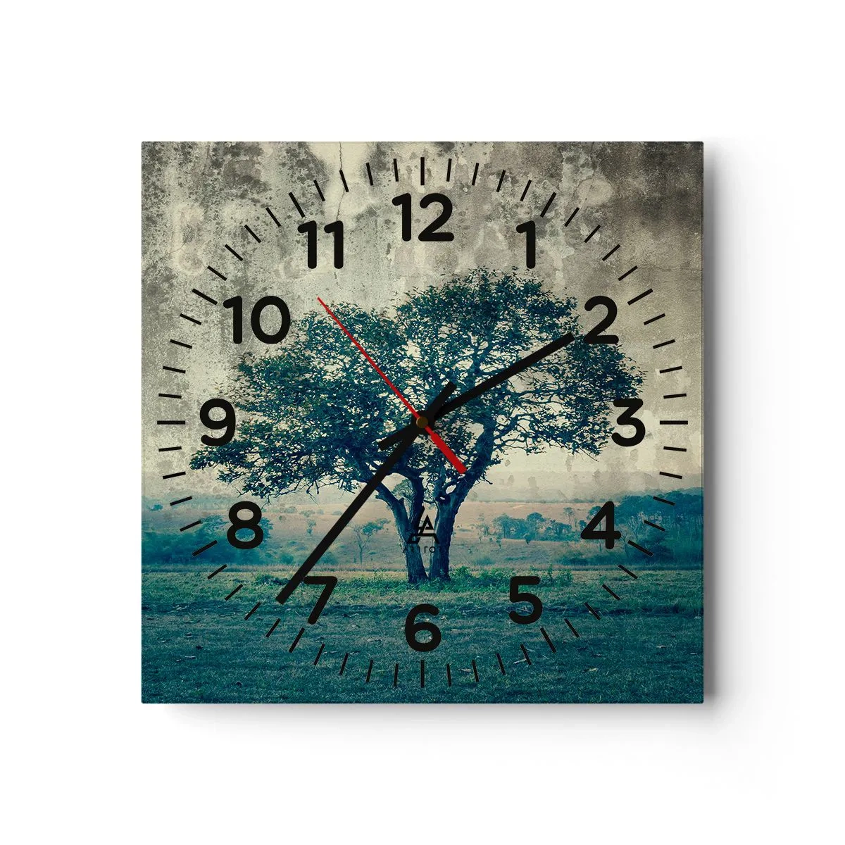 Relógio de parede - Relógio em vidro - Uma macieira num prado azul? - 40x40 cm