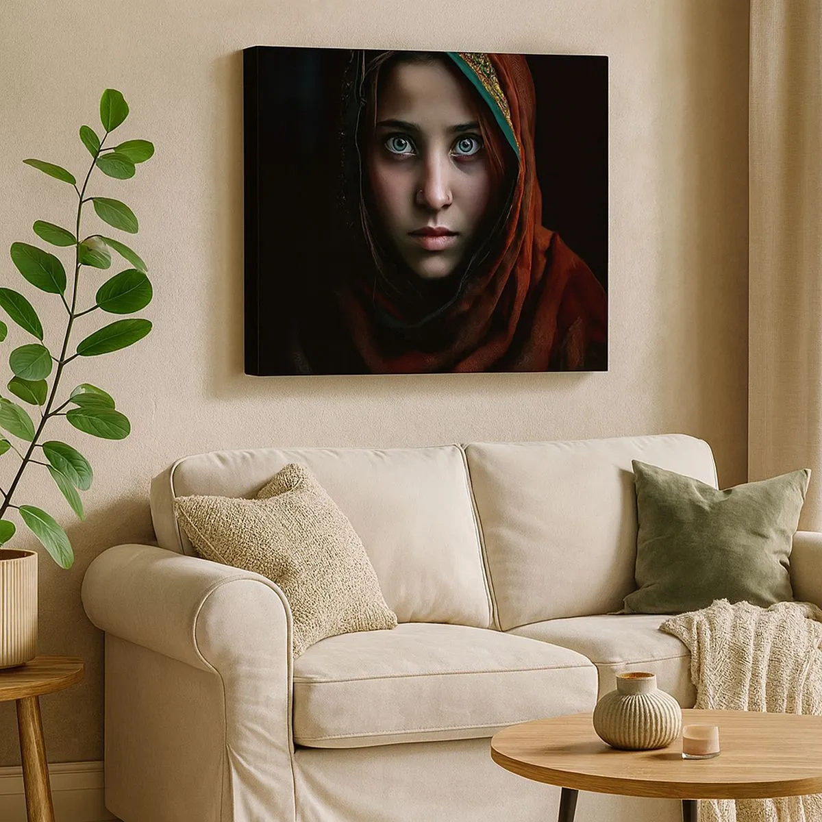 Quadro em tela - Retrato de uma mulher com olhar intenso em cores quentes - 70x50cm - Princesa oriental - Decoração de parede moderna para a sala de estar e quarto ARTTOR
