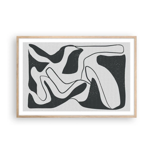 Pôster com moldura de carvalho claro - Labirinto abstrato divertido - 91x61 cm