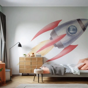 Papel de Parede Standard Eco - Mais alto, mais rápido e mais longe - Um foguete espacial, Infantil, Cosmos - 400x280 cm