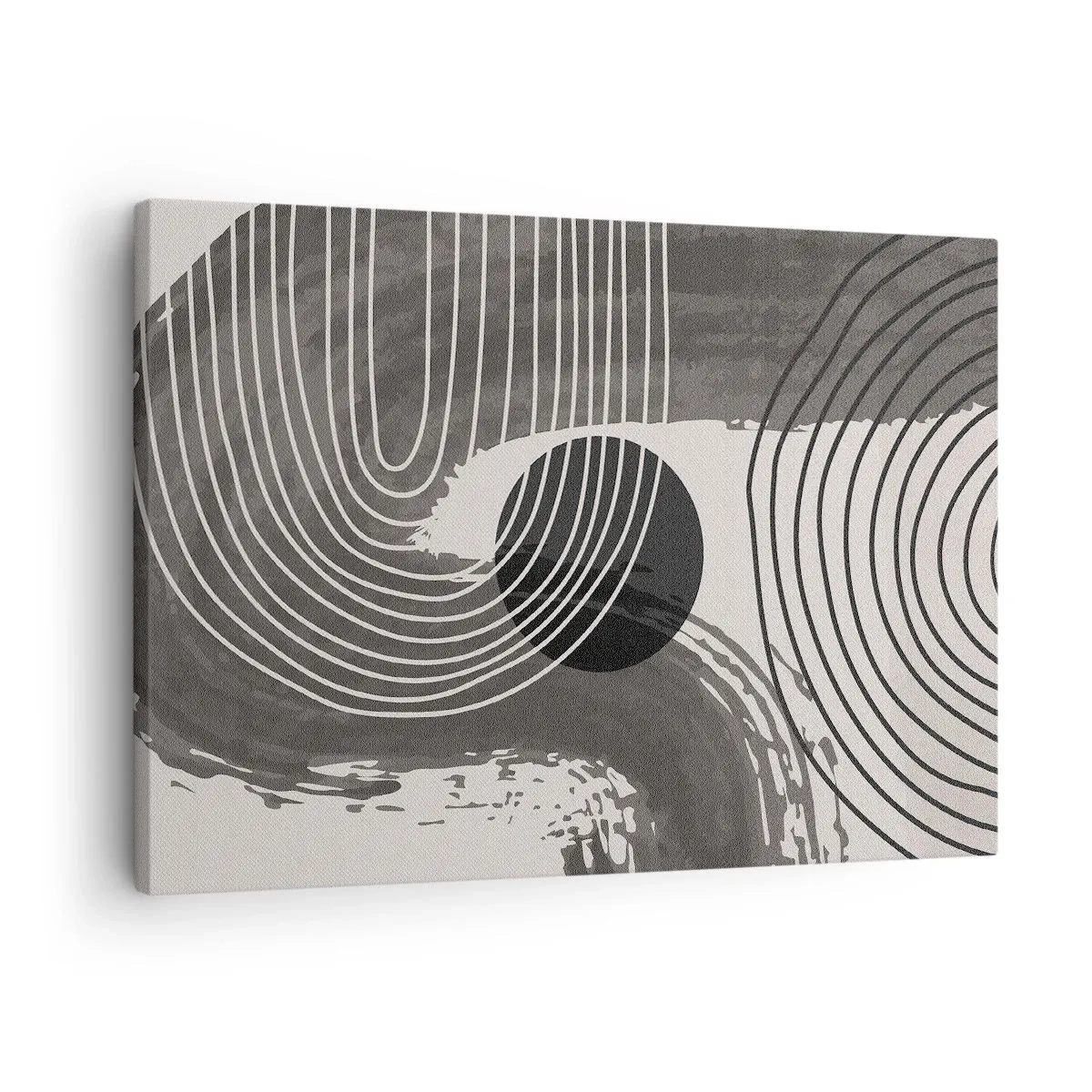 Quadro em tela - Linhas geométricas e ovais em tons monocromáticos - 70x50cm - O oval vence - Decoração de parede moderna para a sala de estar e quarto ARTTOR