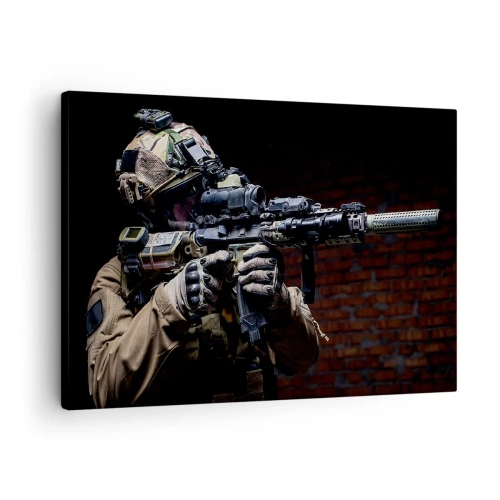 Quadro em tela - Um soldado com equipamento completo e um rifle - 70x50cm - Mortalmente eficaz - Decoração de parede moderna para a sala de estar e quarto ARTTOR