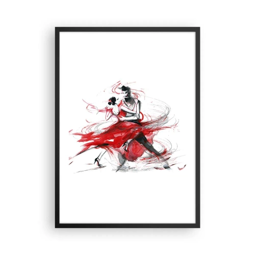 Pôster com moldura preta - Um casal dançando tango com toques dinâmicos de vermelho - 50x70cm - Tango - o ritmo da paixão - Decoração de parede moderna para a sala de estar e quarto ARTTOR
