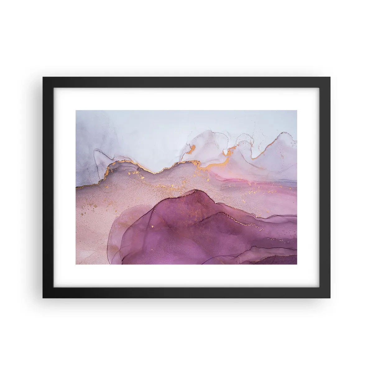 Pôster com moldura preta - Ondas de lilás e roxo - 40x30 cm