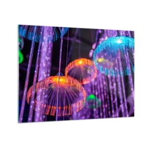 Quadro em vidro - Estruturas de luz coloridas que lembram águas-vivas - 70x50cm - Fonte de luz - Decoração de parede moderna para a sala de estar e quarto ARTTOR