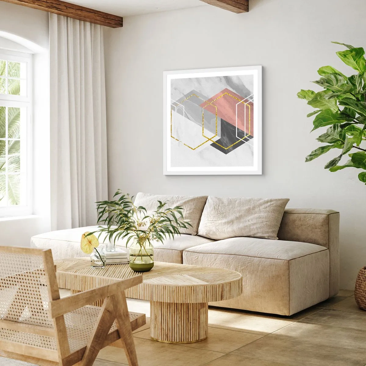 Pôster em moldura branca - Composição em cadeia - 50x50 cm