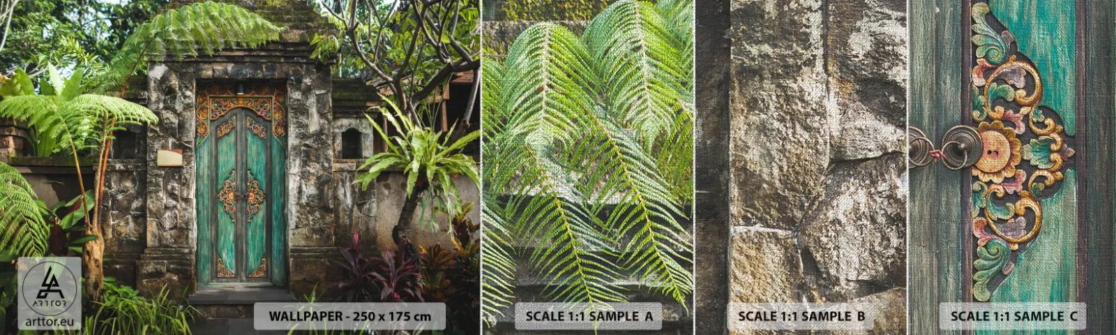 Amostra de papel de parede Premium Canvas - Portas para um mundo exótico - Porta com enfeite, Arquitetura, Mistério - 100x30 cm