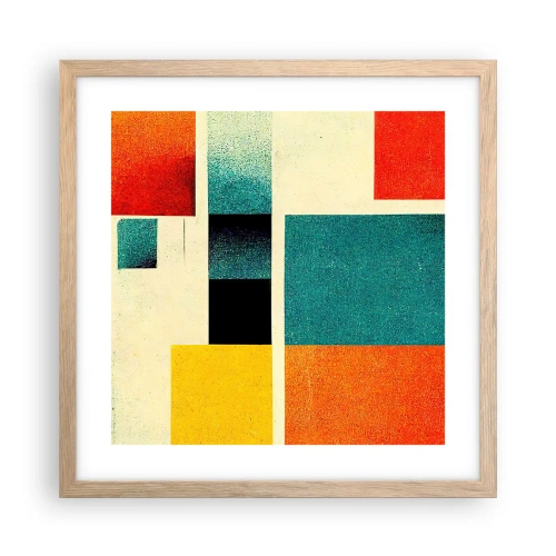 Pôster com moldura de carvalho claro - Abstração geométrica – boa energia - 40x40 cm