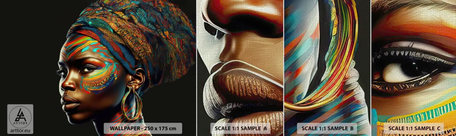 Amostra de papel de parede Premium Canvas - Rainha africana - Turbante, Tribos, afro-americano - 100x30 cm