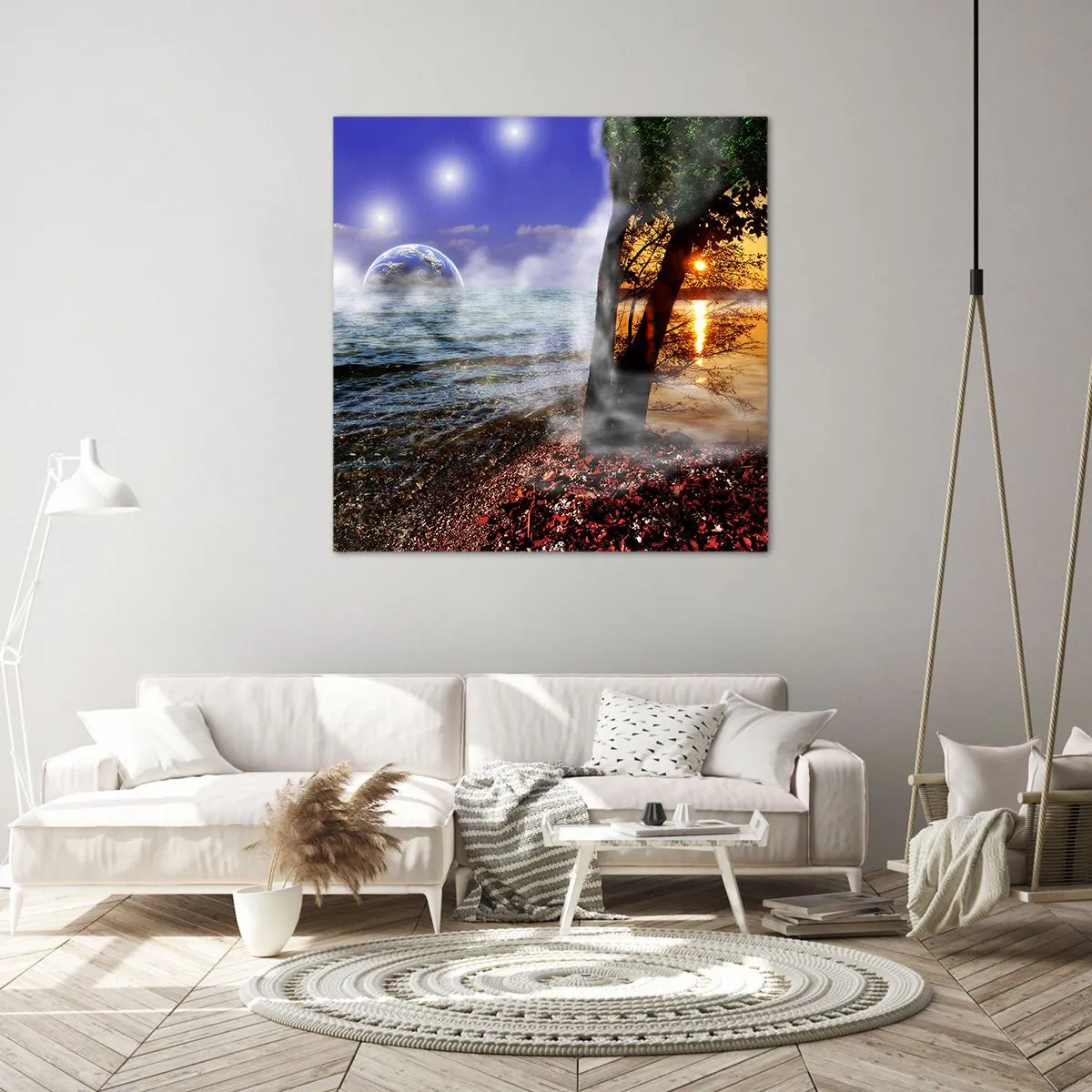 Quadro em tela - Paisagem surrealista - a unidade da natureza - 40x40 cm