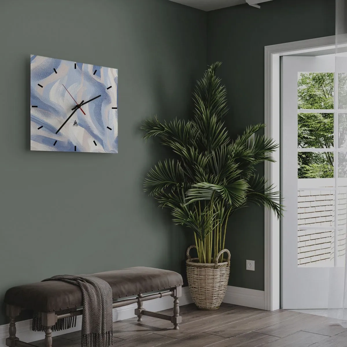 Relógio de parede - Relógio em vidro - Ondas azuis - 40x40 cm