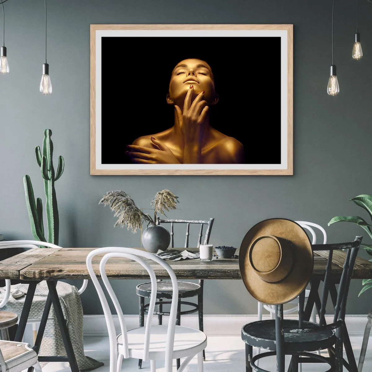 Pôster com moldura de carvalho claro - Como seda dourada - 40x30 cm