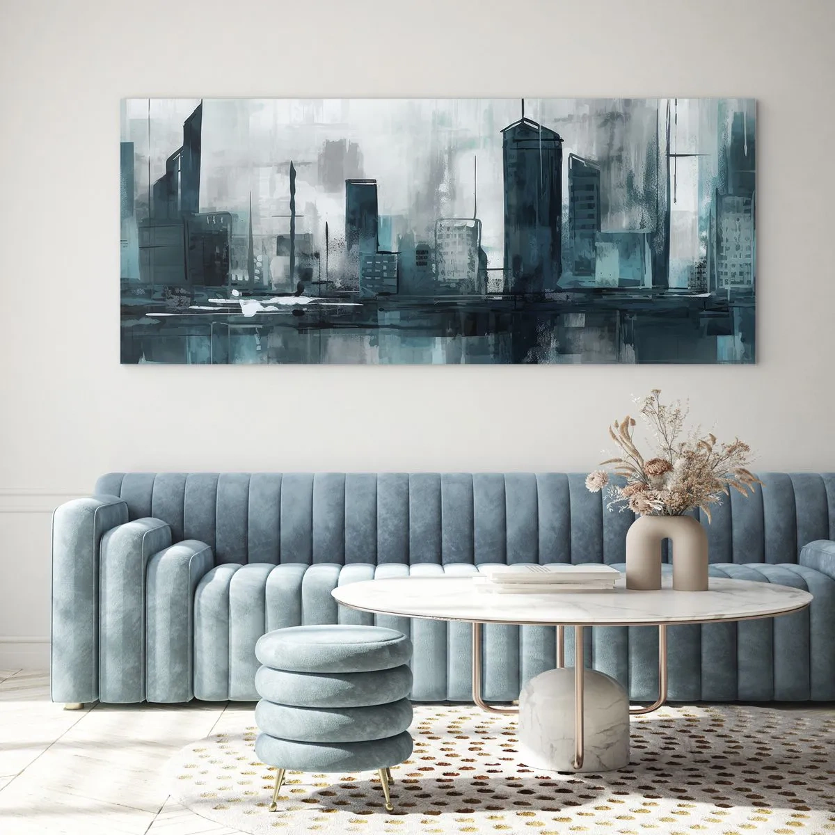 Quadro em vidro - Uma cidade da cor da chuva - 90x30 cm