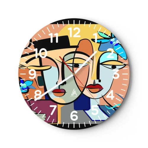 Relógio de parede - Relógio em vidro - O randez vous de Picasso - 40x40 cm