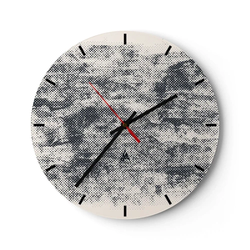 Relógio de parede - Relógio em vidro - Textura em preto e branco com efeito de malha raster - 30x30cm - Composição nebulosa - Decoração de parede moderna para a sala de estar, cozinha e quarto ARTTOR