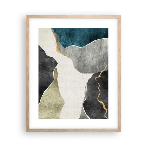 Pôster com moldura de carvalho claro - Composição de mosaico com fio de ouro - 40x50 cm