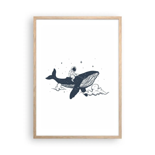 Pôster com moldura de carvalho claro - Aventura espacial - 50x70 cm