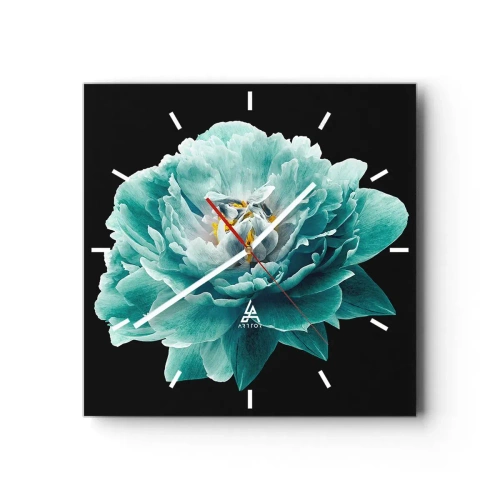 Relógio de parede - Relógio em vidro - Pétalas azuis e douradas - 30x30 cm