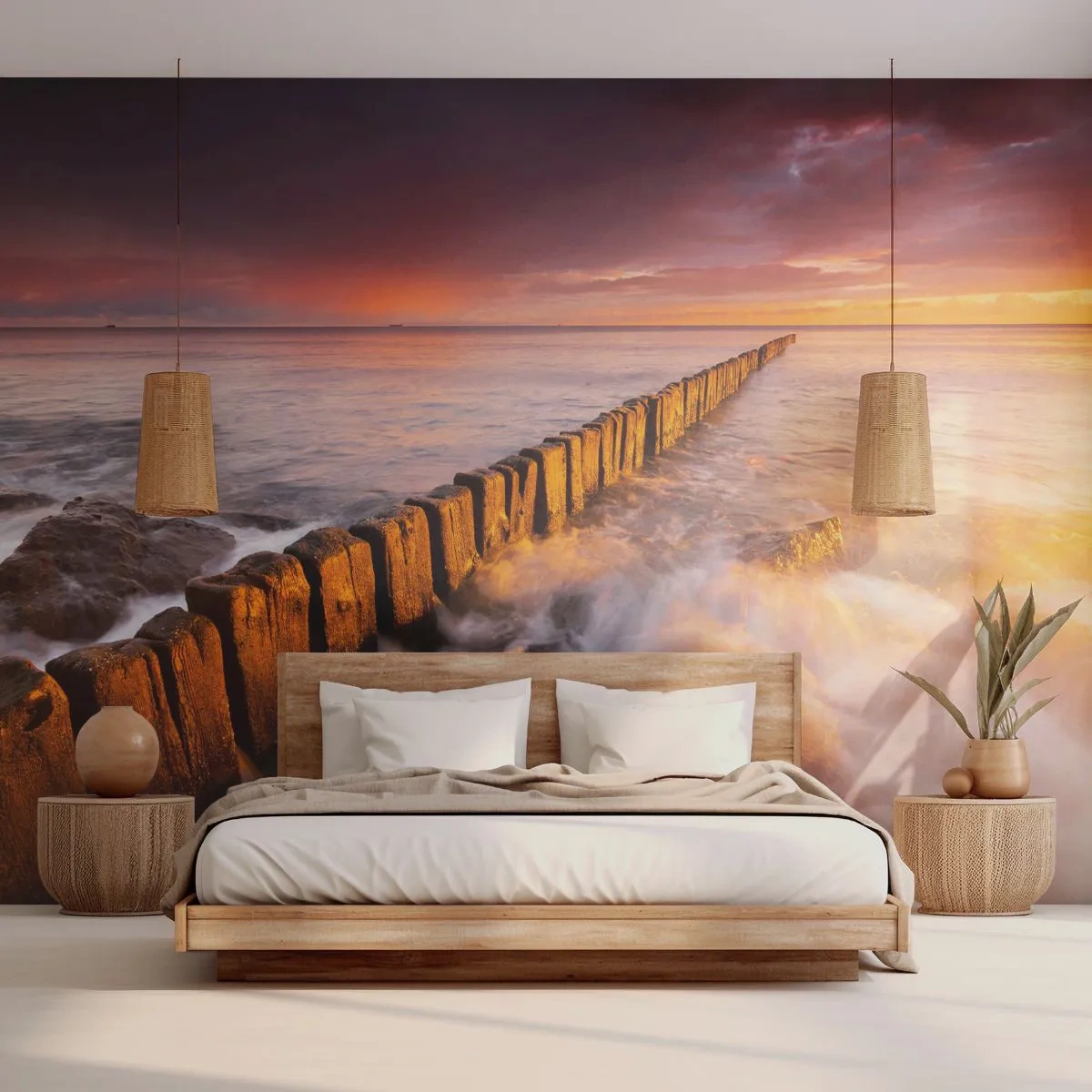 Papel de Parede Premium Canvas - A suavidade das ondas - Paisagem, Pôr do sol, Mar Báltico - 300x210 cm