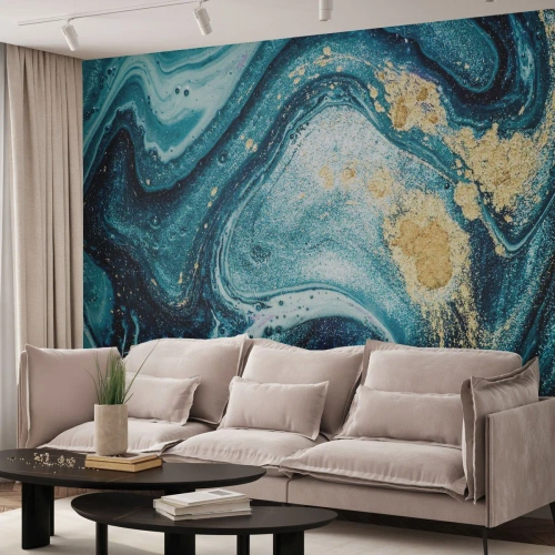Papel de Parede Premium Canvas - Redemoinho azul - Abstração, Pedaço, Padrão Moderno - 350x256 cm