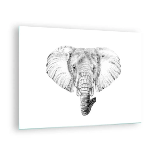 Quadro em vidro - Desenho em preto e branco de uma cabeça de elefante sobre fundo branco - 70x50cm - Havia um elefante, grande como um elefante - Decoração de parede moderna para a sala de estar e quarto ARTTOR