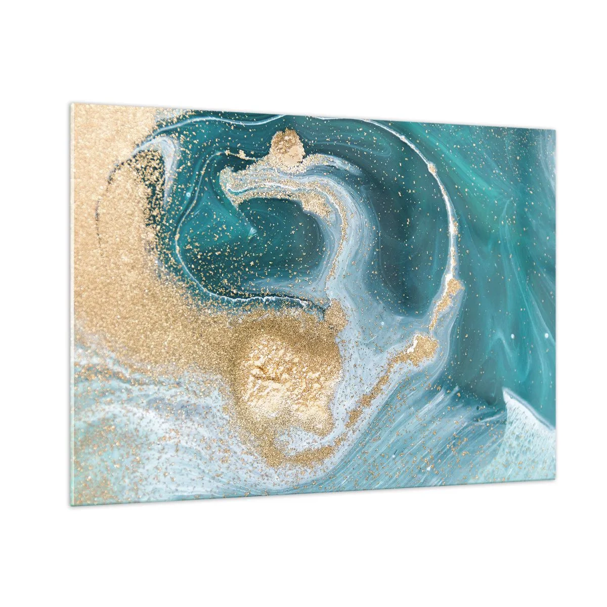 Quadro em vidro - Um vórtice de ouro e turquesa - 100x70 cm