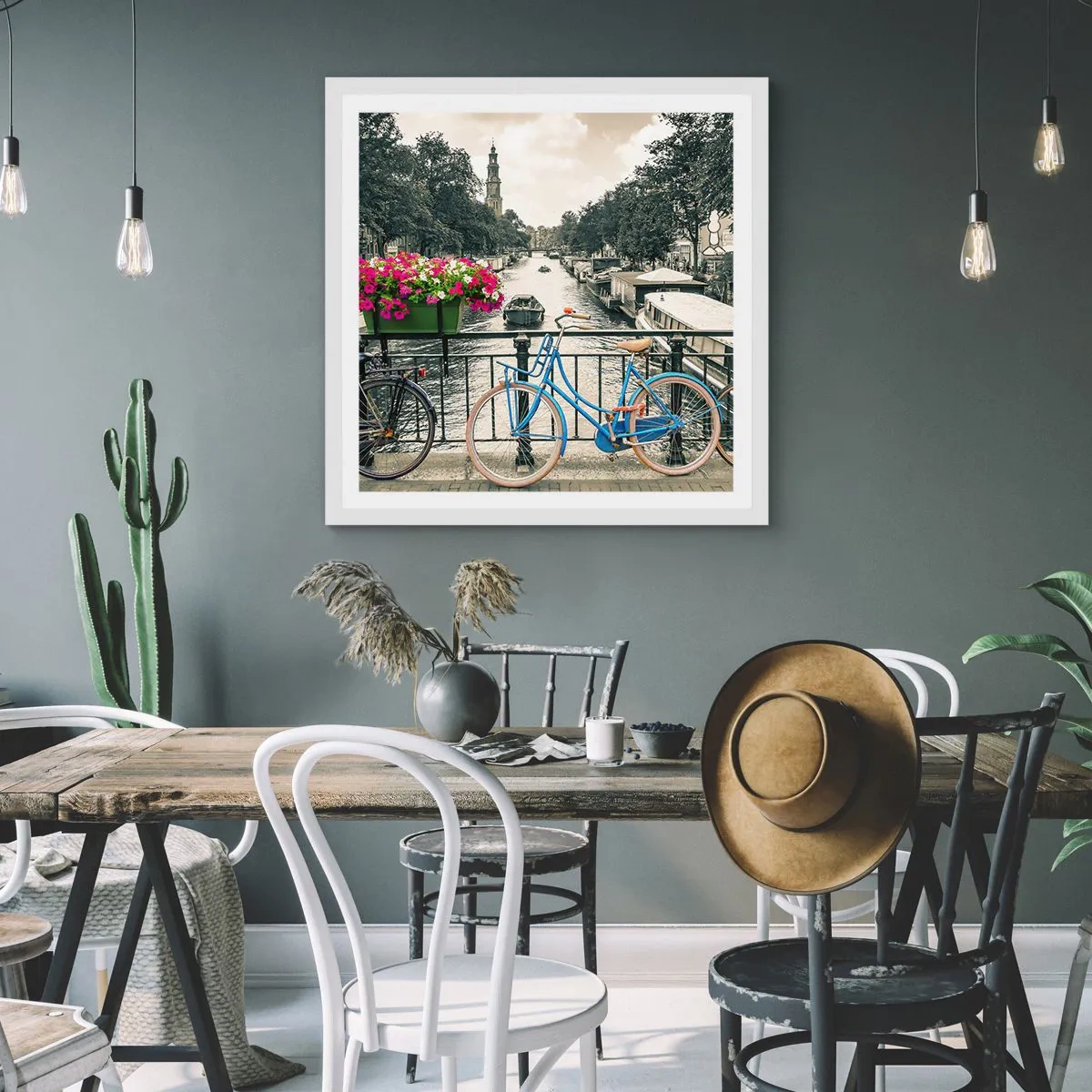 Pôster em moldura branca - Cores da rua de Amsterdã - 30x30 cm