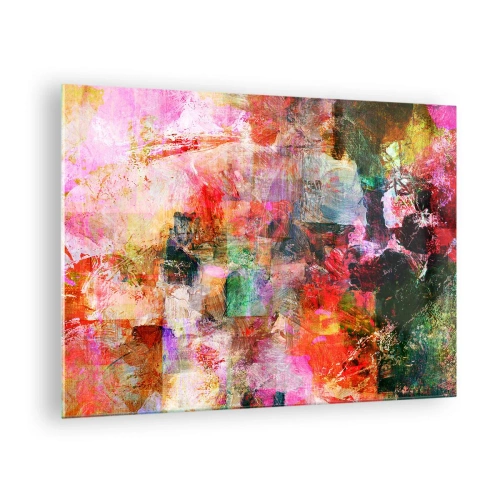 Quadro em vidro - Abstração colorida com cores intensas - 70x50cm - Viagem rosa - Decoração de parede moderna para a sala de estar e quarto ARTTOR
