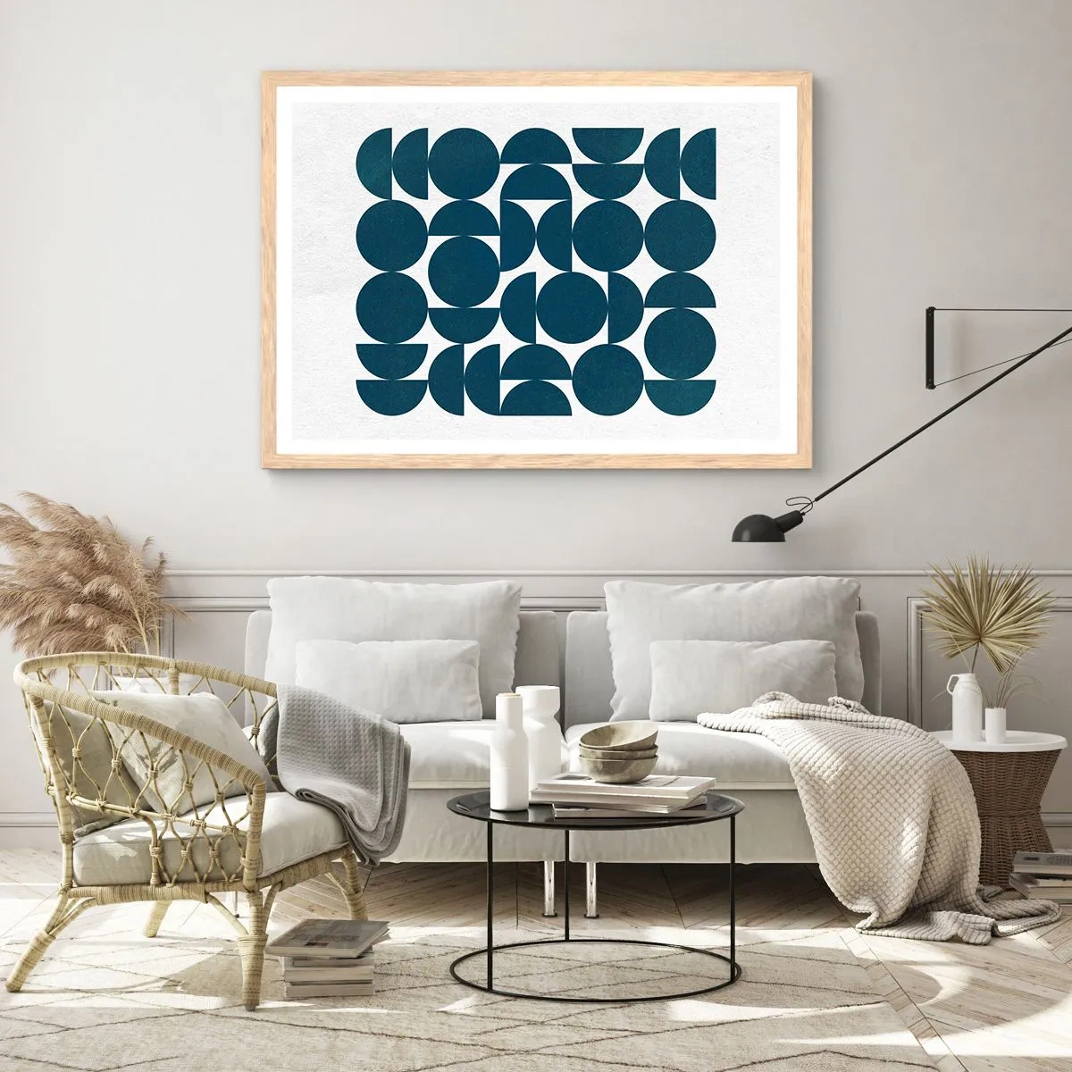 Pôster com moldura de carvalho claro - Círculos e semicírculos - 91x61 cm