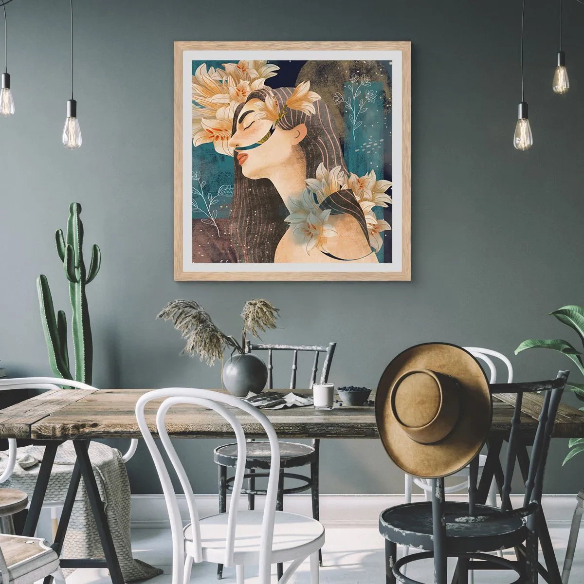 Pôster com moldura de carvalho claro - O conto da princesa com lírios - 30x30 cm