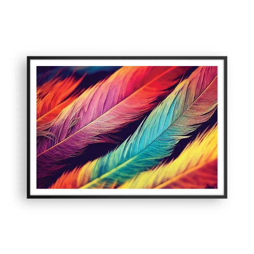 Pôster com moldura preta - Arco-íris emplumado - 100x70 cm