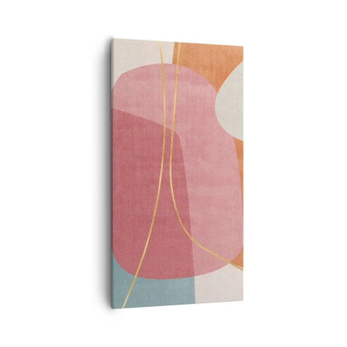 Quadro em tela - Composição pastel com fio dourado - 55x100 cm