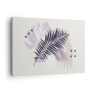 Quadro em tela - Uma composição minimalista com folhas e formas geométricas - 70x50cm - A sombra de uma sombra - Decoração de parede moderna para a sala de estar e quarto ARTTOR