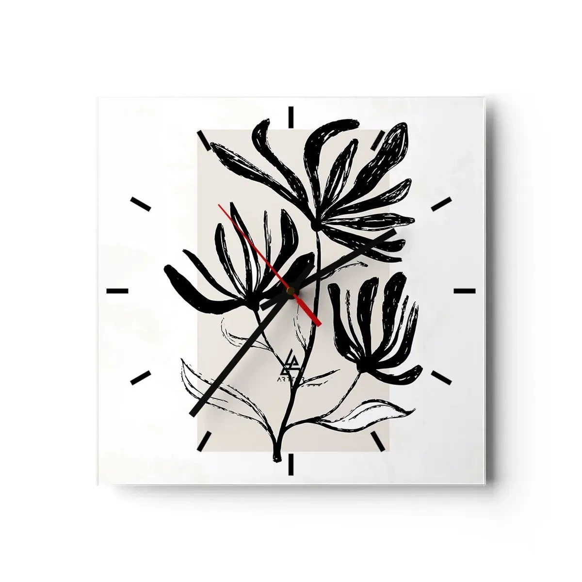Relógio de parede - Relógio em vidro - Esboço para o herbário - 30x30 cm