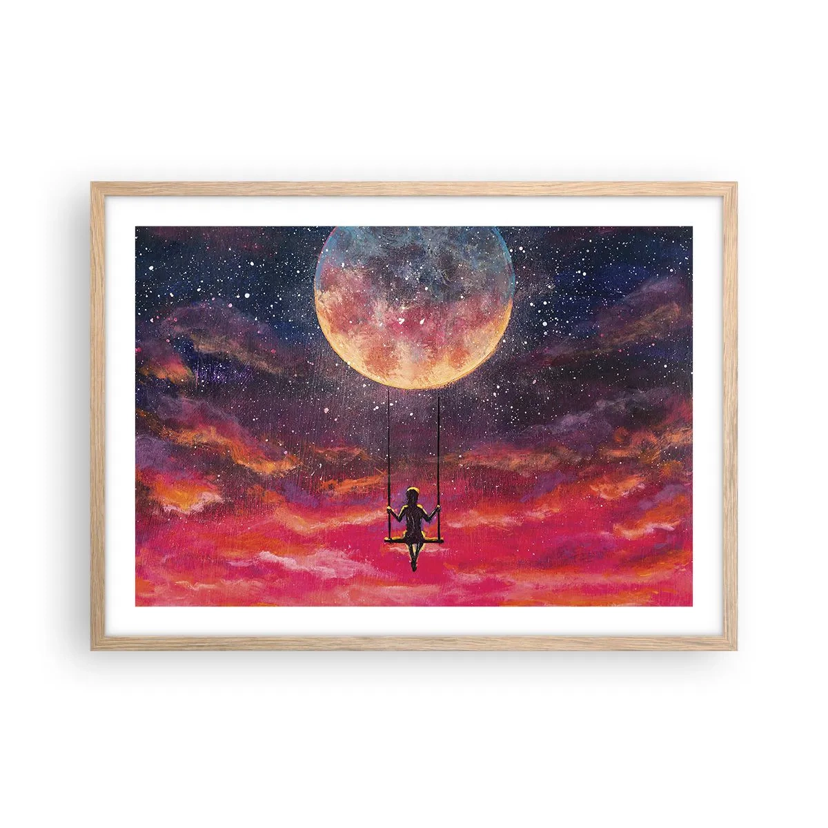 Pôster com moldura de carvalho claro - Balanço nas nuvens - 70x50 cm