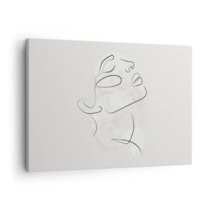 Quadro em tela - Um esboço minimalista de um rosto em um fundo claro - 70x50cm - Esboço de um sonho - Decoração de parede moderna para a sala de estar e quarto ARTTOR