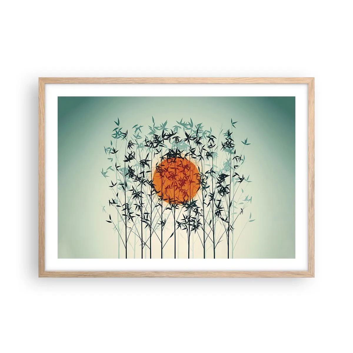 Pôster com moldura de carvalho claro - Sol japonês - 70x50 cm