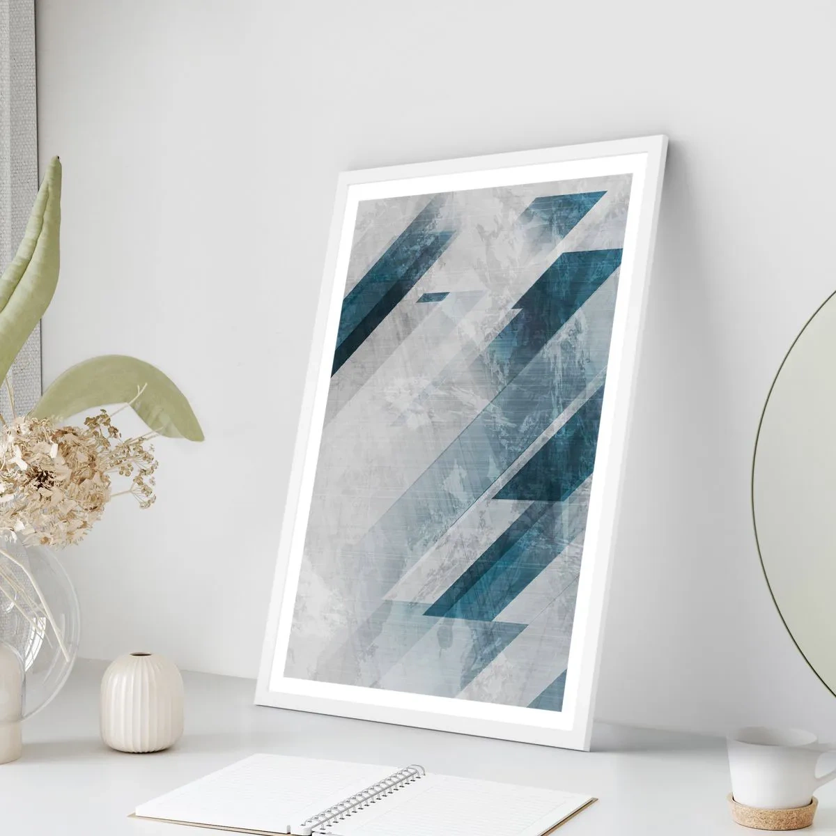 Pôster em moldura branca - Arte espacial – movimento cinzento - 40x50 cm