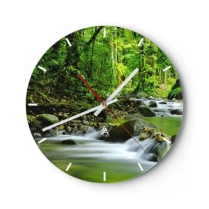 Relógio de parede - Relógio em vidro - Um riacho em uma floresta tropical - 30x30cm - Navegar no mar de vegetação - Decoração de parede moderna para a sala de estar, cozinha e quarto ARTTOR