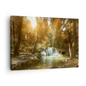 Quadro em tela - Paisagem de outono com cachoeira - 70x50cm - A cascata do parque - Decoração de parede moderna para a sala de estar e quarto ARTTOR