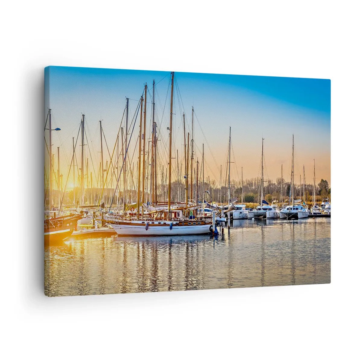 Quadro em tela - Pôr do sol sobre uma marina cheia de veleiros - 70x50cm - O vento também deve dormir - Decoração de parede moderna para a sala de estar e quarto ARTTOR