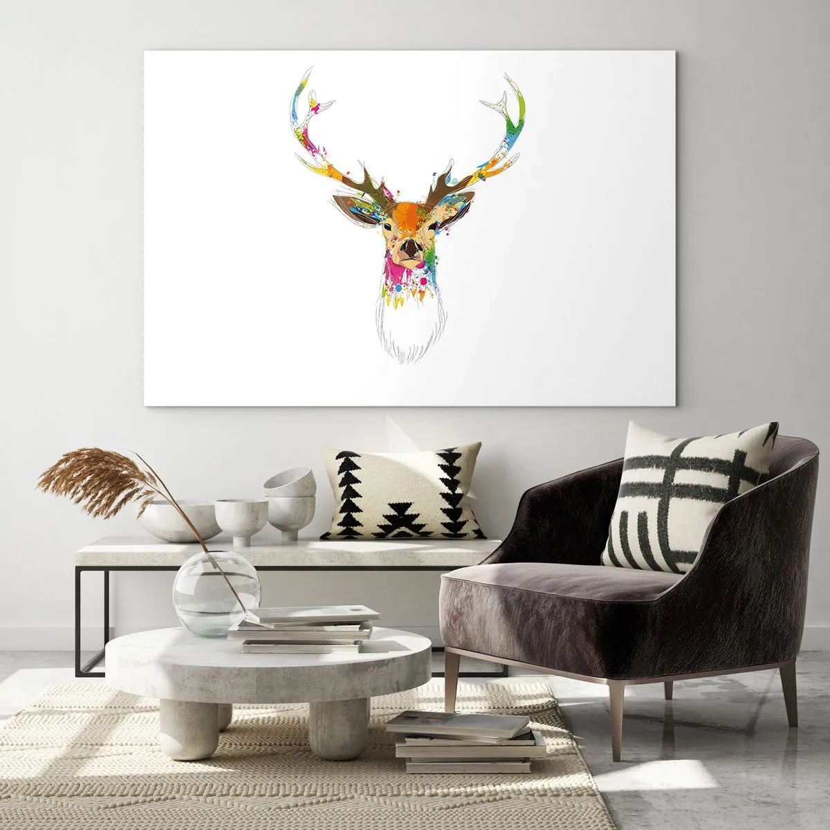 Quadro em vidro - Um cervo gentil banhado em cores - 100x70 cm