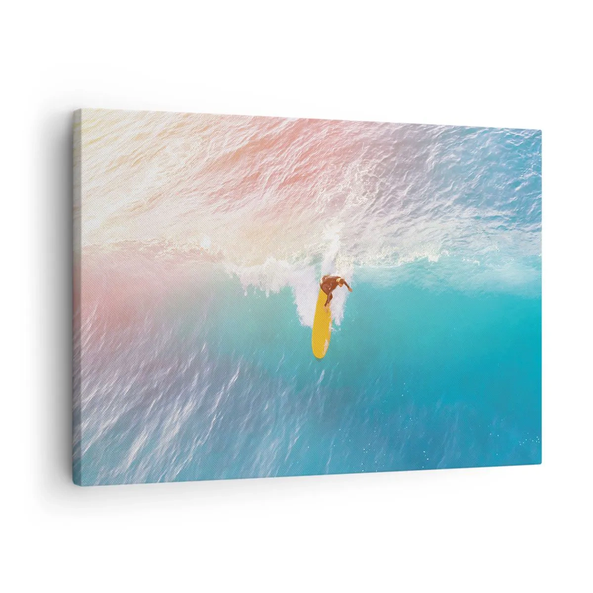 Quadro em tela - Surfista em uma onda em tons pastéis - 70x50cm - Cavaleiro oceânico - Decoração de parede moderna para a sala de estar e quarto ARTTOR
