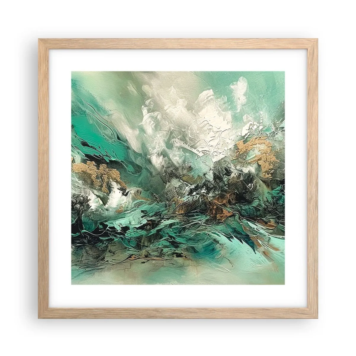 Pôster com moldura de carvalho claro - Surf esmeralda e preto - 40x40 cm