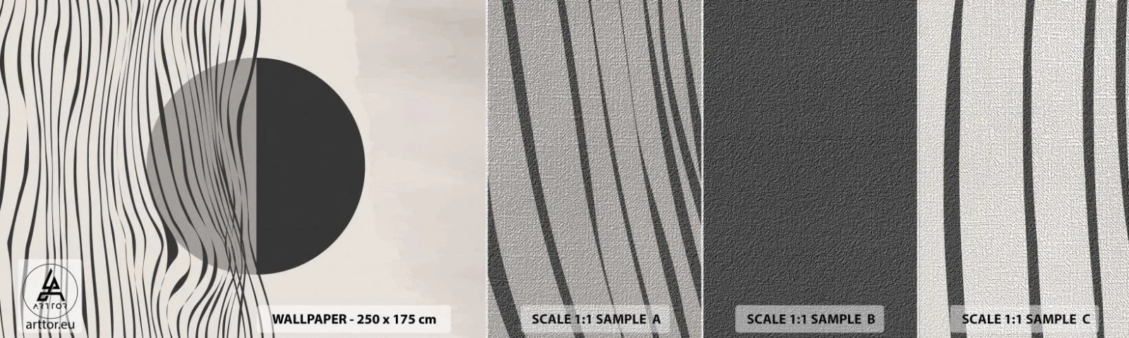 Amostra de papel de parede Premium Canvas - Composição da metade - Abstração, Pedaço, Preto e branco - 100x30 cm