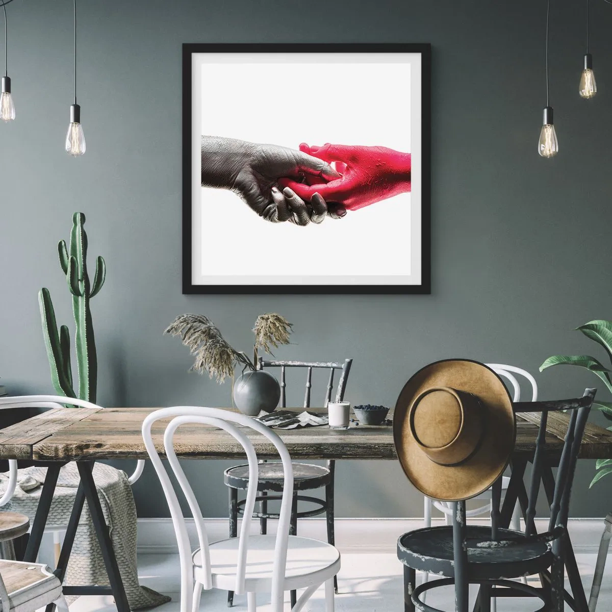 Pôster com moldura preta - Juntos, mas diferentes - 60x60 cm